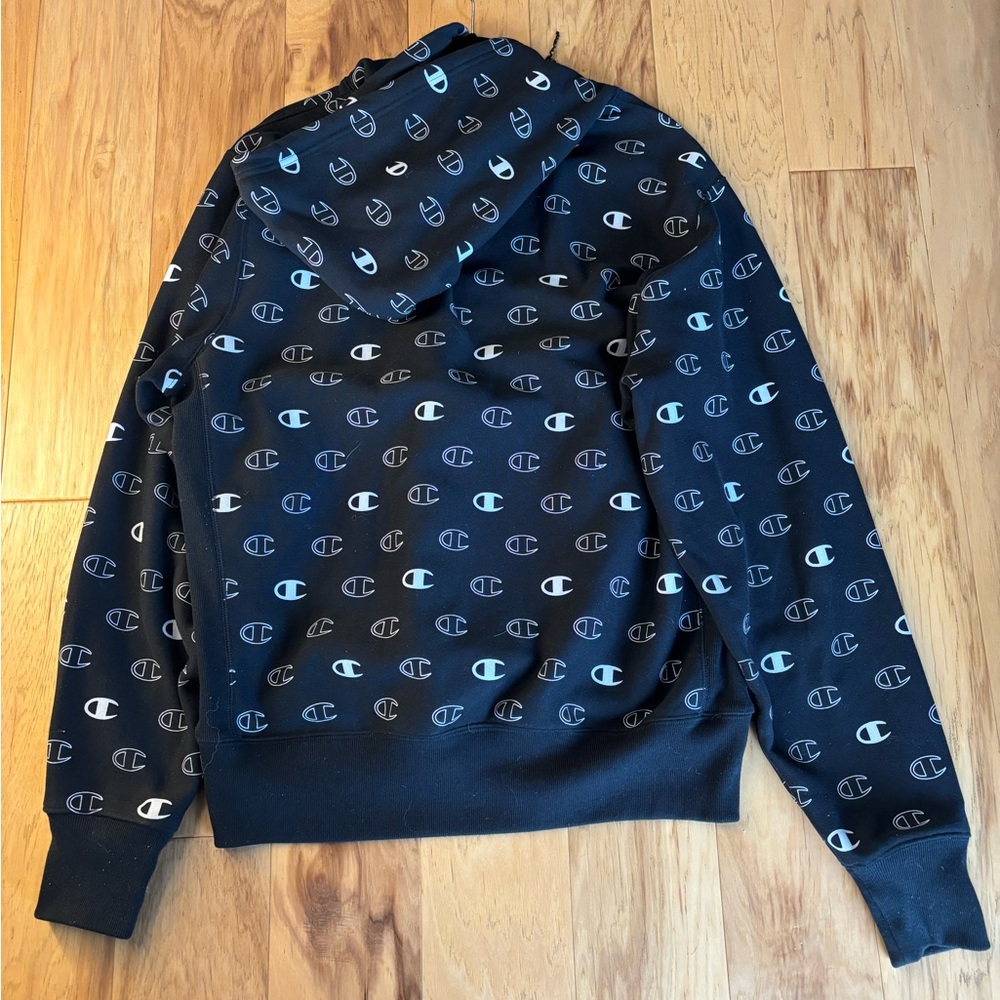 Champion Black Hoodie with All-Over Logo - Picture 2 of 8